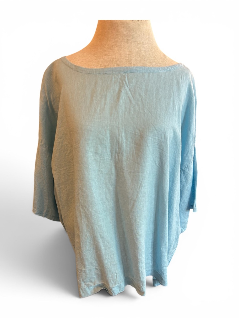 Eileen Fisher Seafoam Blue Boxy Boatneck Organic Linen Top XL